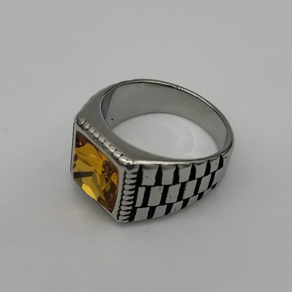 Yellow Cubic Zirconia Handmade Men's Ring Size 11 NWT
